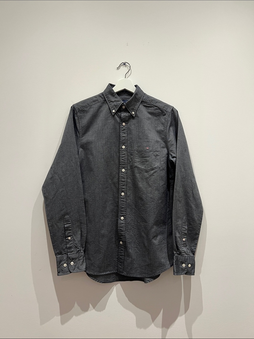 GANT Grey Button-Down Long Sleeve Men's Shirt - Slim Fit